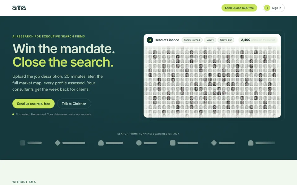 Preview of the ama homepage